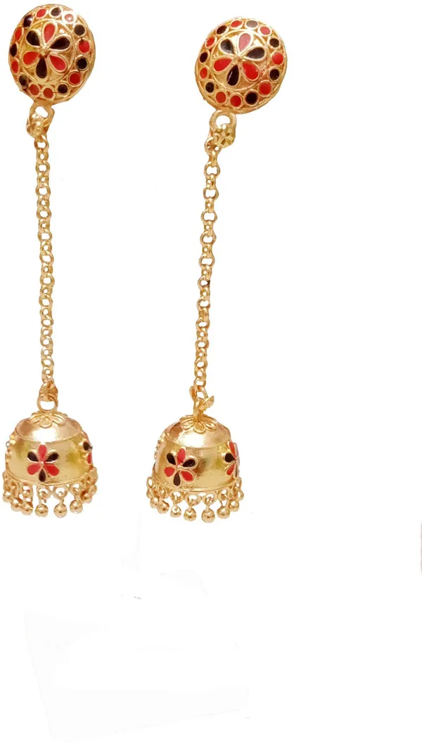 Assamese_Copper_Gold_Plated_Red_Black_Colour_Hoop_Earring_For_Girls_&_Women